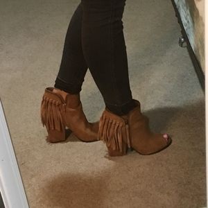 Brown fringe booties